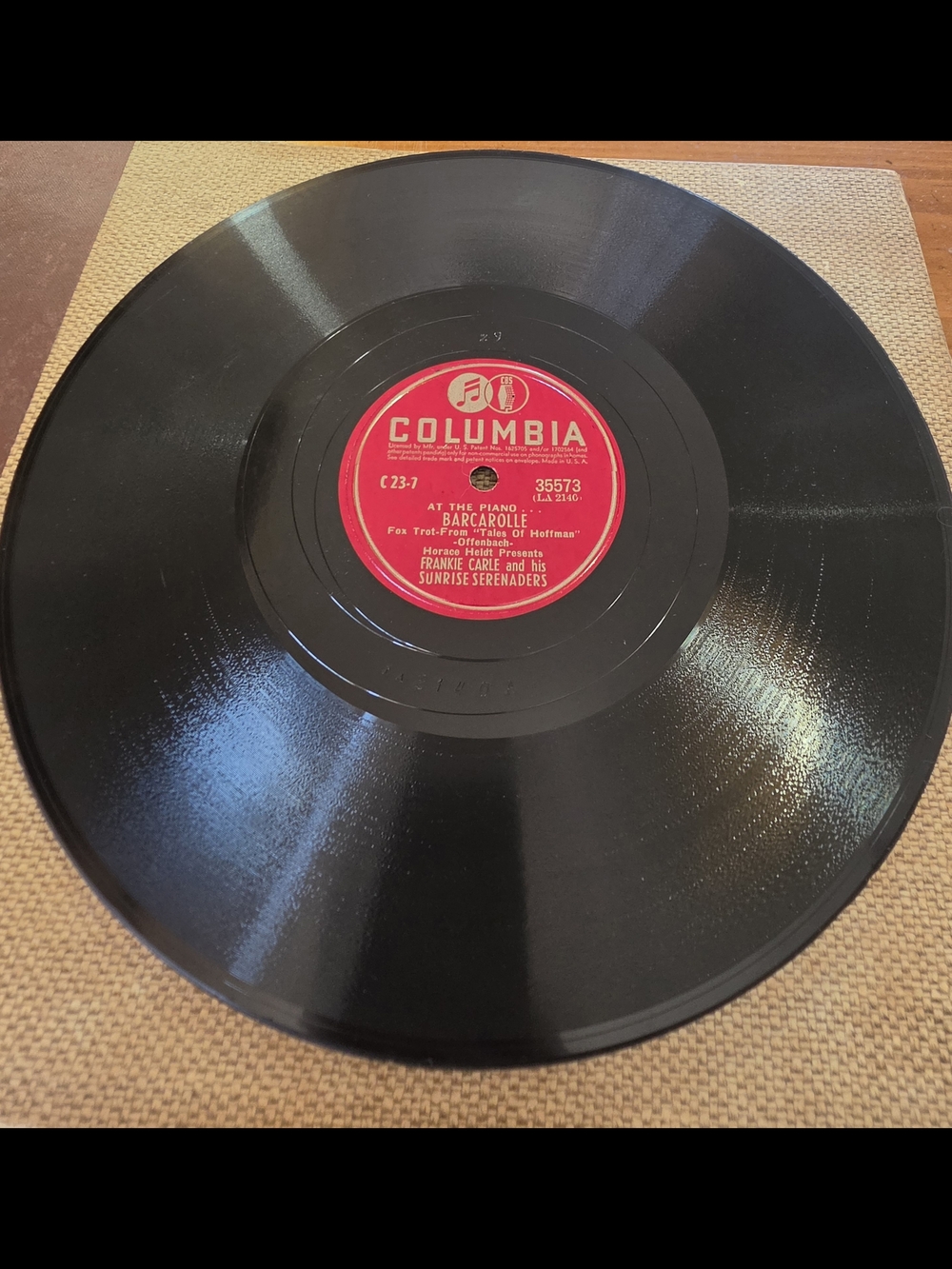 Columbia Black Record with Red Center Label,Frankie Carle Sunrise Serenades 10